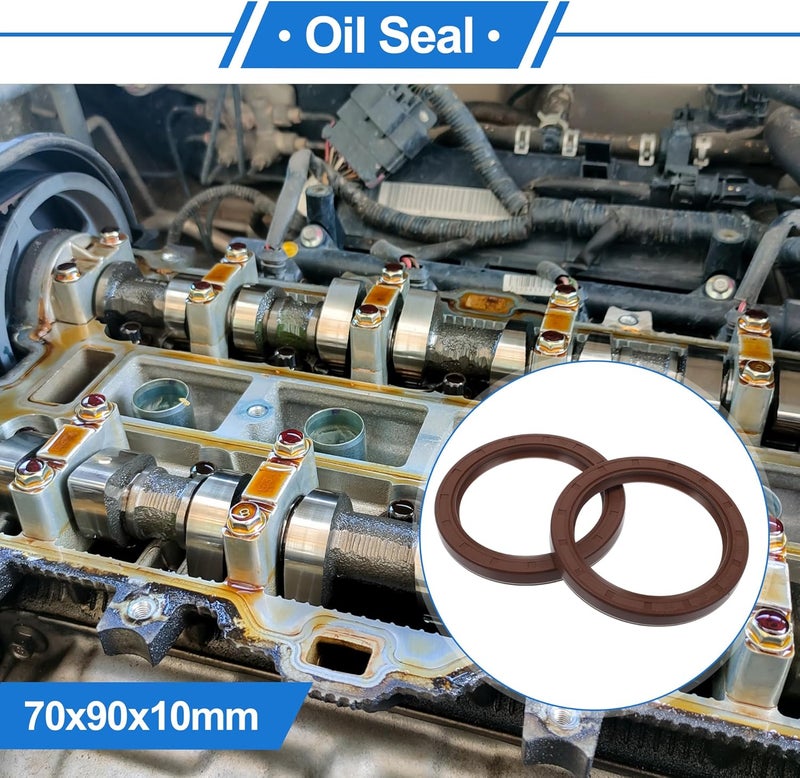 VekAuto Universal Oil Seal TC Double Lip W Steel Spring Seal Ring Rotary Shaft Seal 70x90x10mm High Pressure FKM Rubber Brown 2 Pcs - Image 2